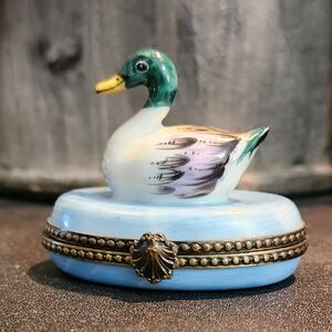 Limoges ROCHARD Mallard Drake, Hand PaintedTrinket Box - EUC